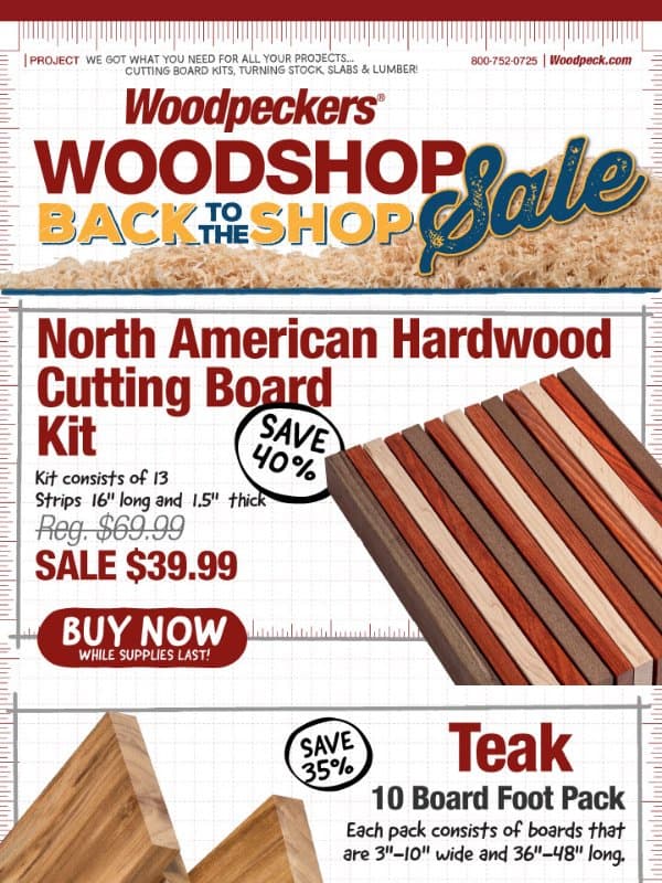 Cutting Board Kits - Glue Ready! email from Woodpeckers