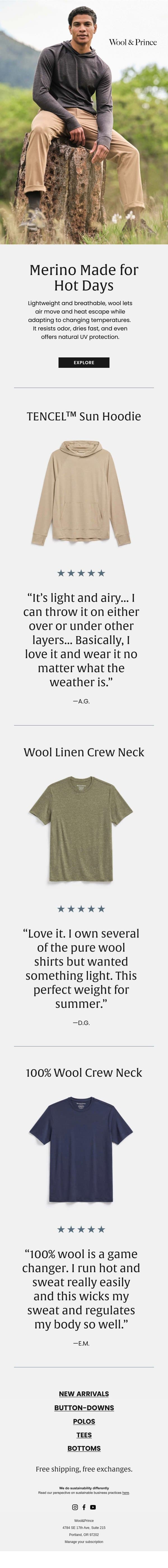 Wear Wool. Even When It's Hot. email from Wool & Prince screenshot