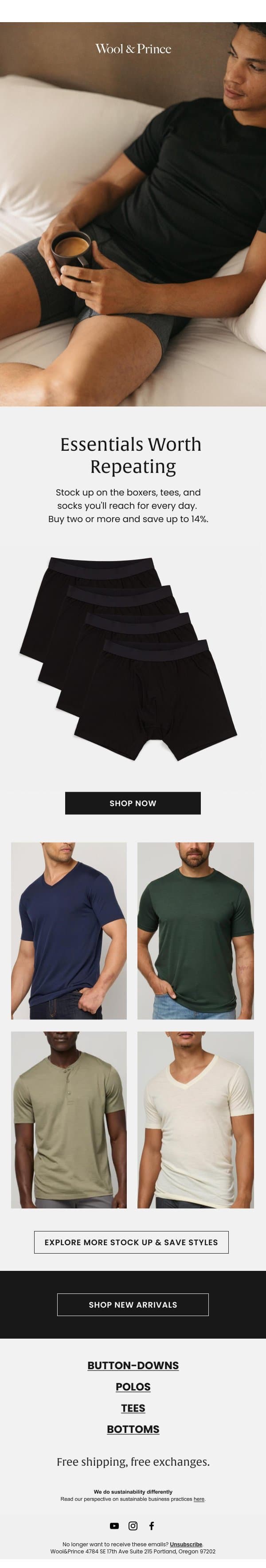 Stock Up and Save email from Wool & Prince screenshot