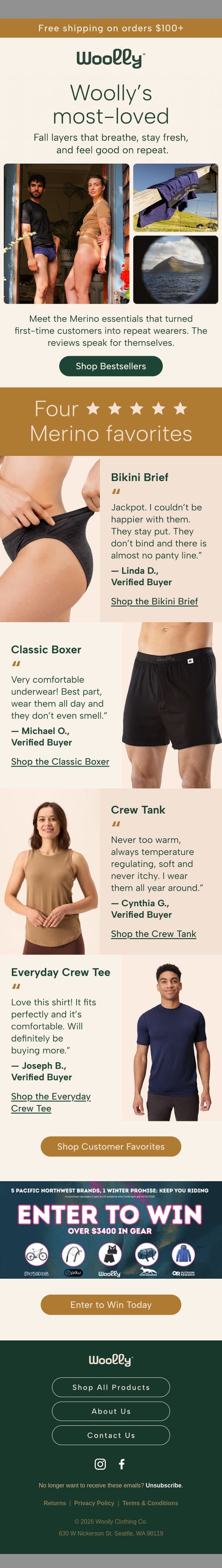 Favorite Basics We Can Hardly Keep in Stock email from Woolly Clothing screenshot