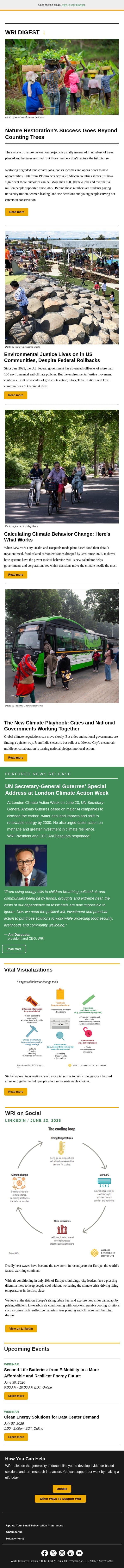 How Trees Change Lives email from World Resources Institute screenshot