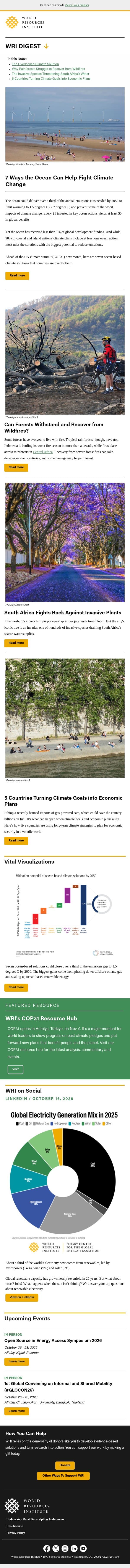 The Ocean's Untapped Potential email from World Resources Institute screenshot