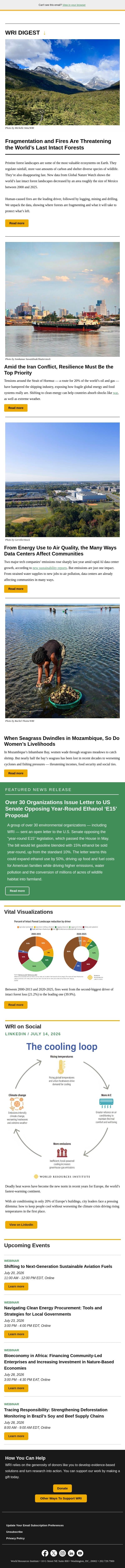World’s Last Intact Forests email from World Resources Institute screenshot