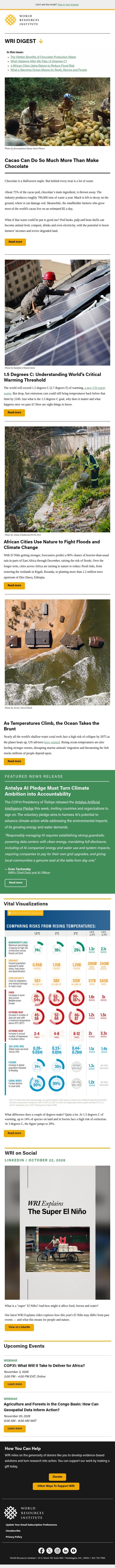 Repurposing Chocolate Waste email from World Resources Institute screenshot