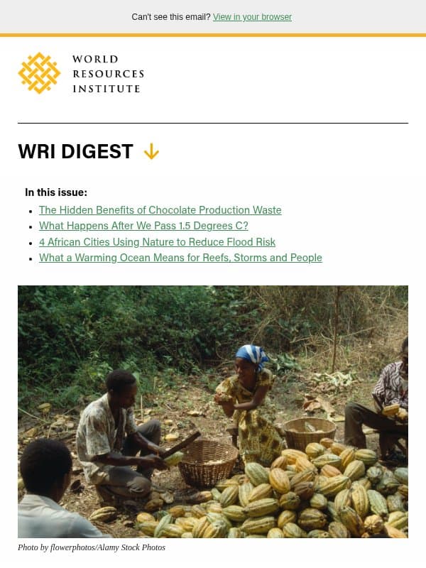 Repurposing Chocolate Waste email from World Resources Institute