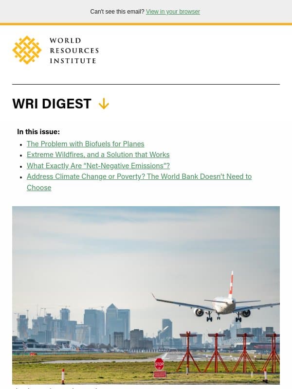 When Planes Fly on Food email from World Resources Institute