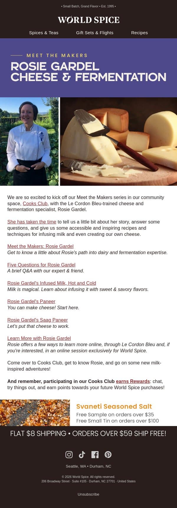 Meet the Makers: Cheese-specialist Rosie Gardel email from World Spice Merchants screenshot
