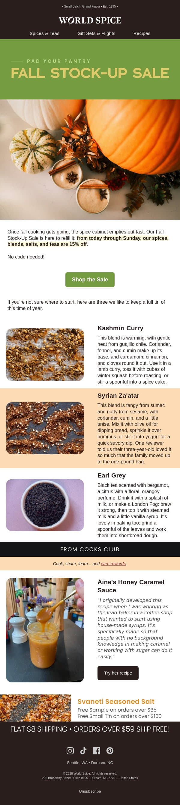 15% Off: The Fall Stock-Up Sale starts today email from World Spice Merchants screenshot
