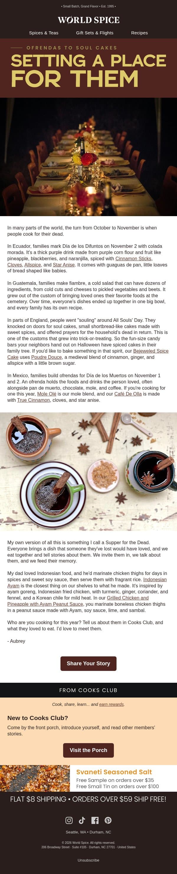 Who are you cooking for this year? email from World Spice Merchants screenshot
