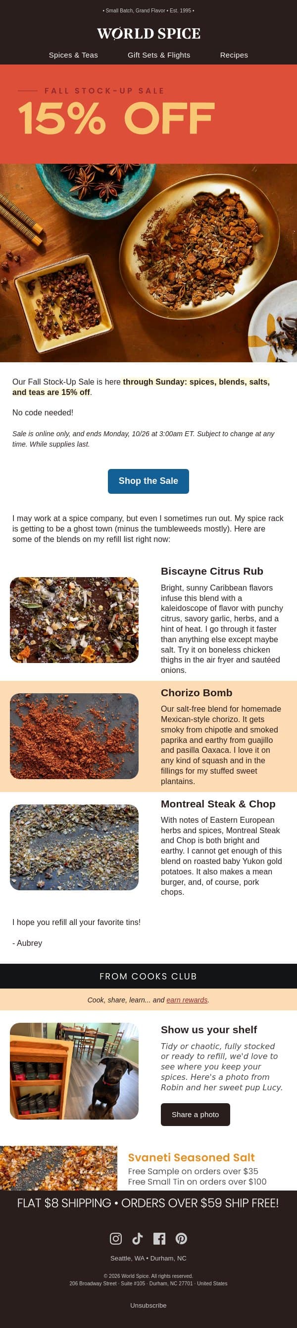 Fill up your spice rack email from World Spice Merchants screenshot