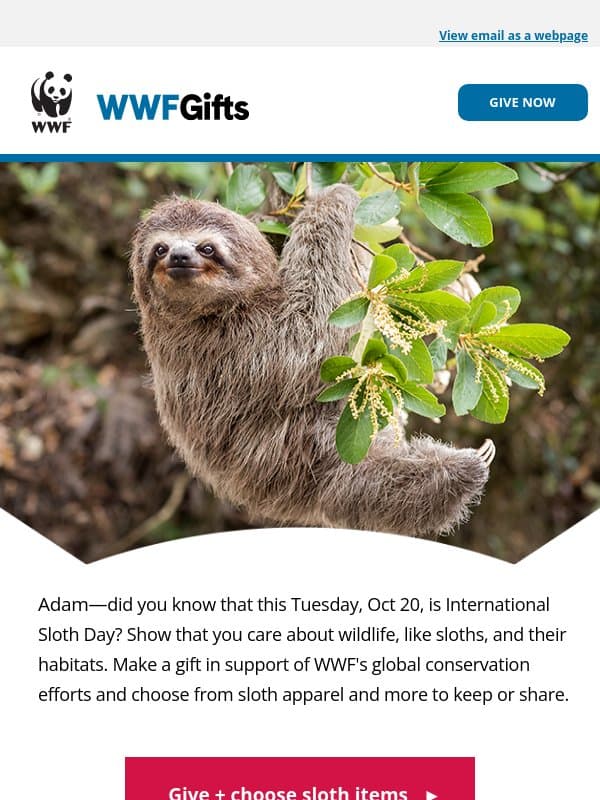 Adam, do you know what Tuesday is? email from World Wildlife Fund