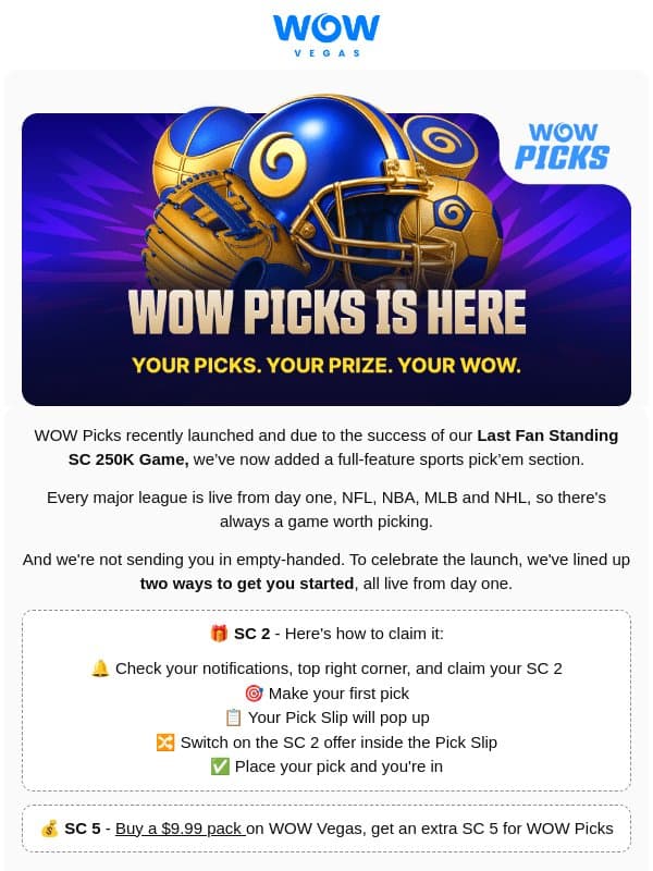 π WOW Picks Just got even BIGGER! email from WOW Vegas