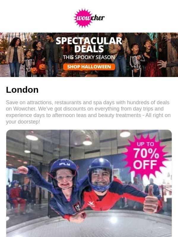 iFLY Indoor Skydiving | 4* The Clermont Hotel - Aft Tea | Bannatyne 4 Treatment Spa Day | 4* Marlow Stay: Spa Access & Dinner for 2 - PRICE DROP! | Microsoft Office Professional Plus 2024 email from Wowcher