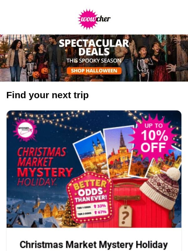 Christmas Market Mystery Holiday | 4* Redworth Hall Hotel Getaway For 2 - PRICE DROP! | 4* Amsterdam Break with Return Flights | 4* Radisson Blu Durham Spa Stay | 4* Reykjavik Escape with Northern Lights Bus Tour email from Wowcher