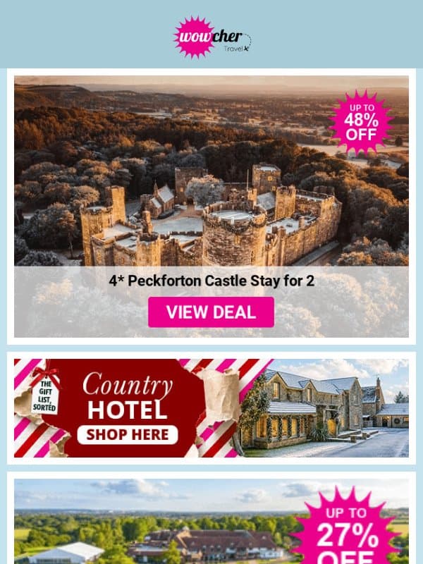 ๐ก Discover charming country house hotels for your next break ๐ซ email from Wowcher