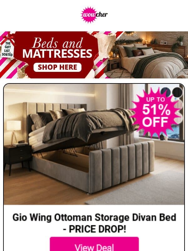 Sink into savings 💤 shop beds and mattresses deals inside email from Wowcher