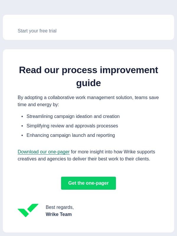 How Wrike supports creatives email from Wrike