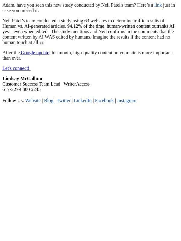 New Study & Google Update: Did you miss this? email from WriterAccess screenshot