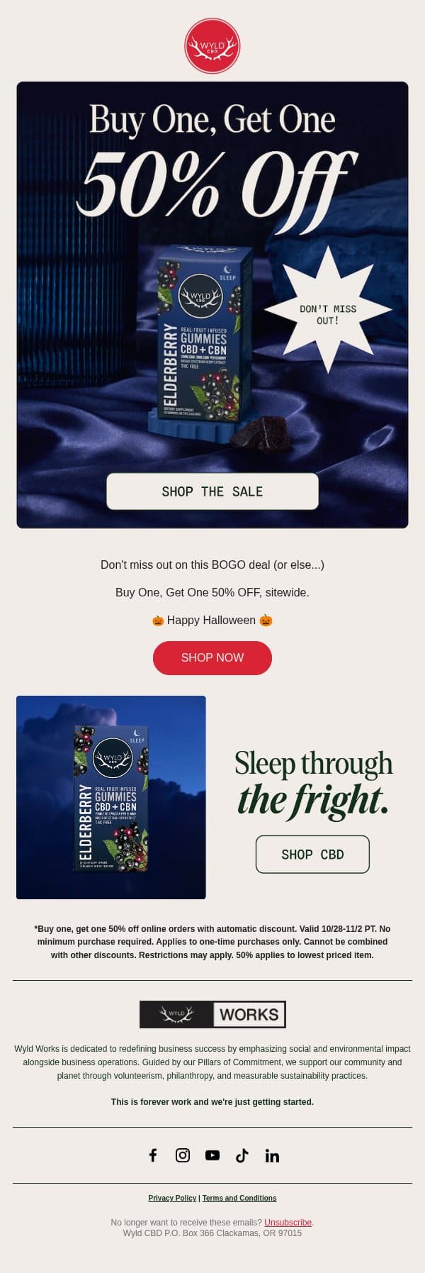 your Halloween treat ๐ email from Wyld CBD screenshot