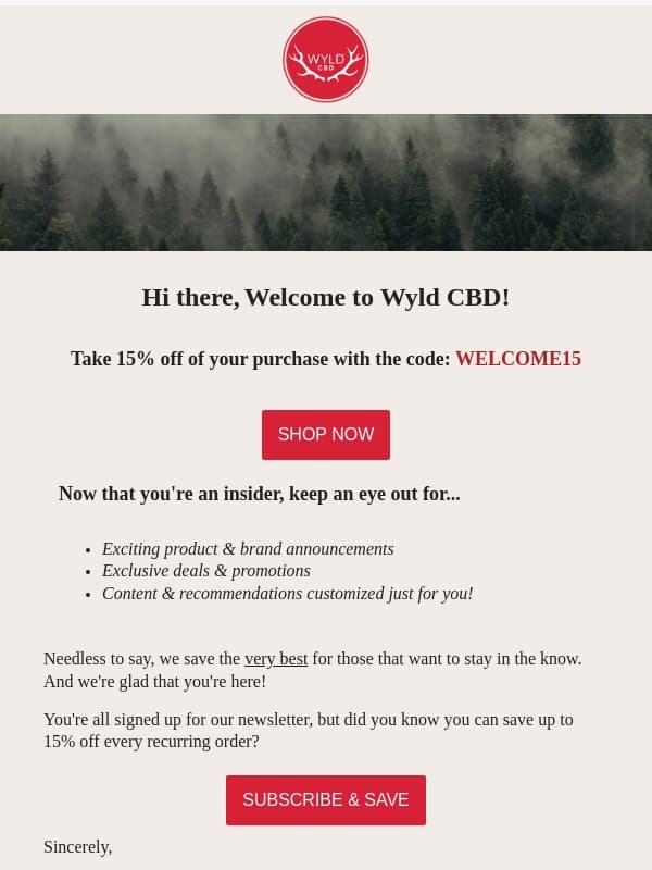 Great News! You're In. email from Wyld CBD