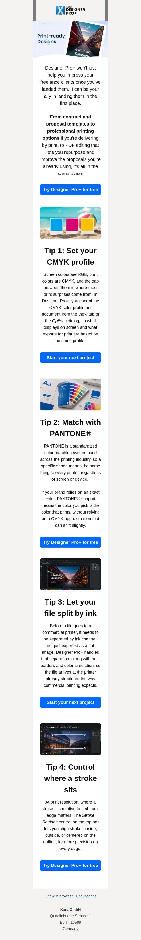 Your ultimate tutorial for print-ready design email from Xara Web Designer screenshot