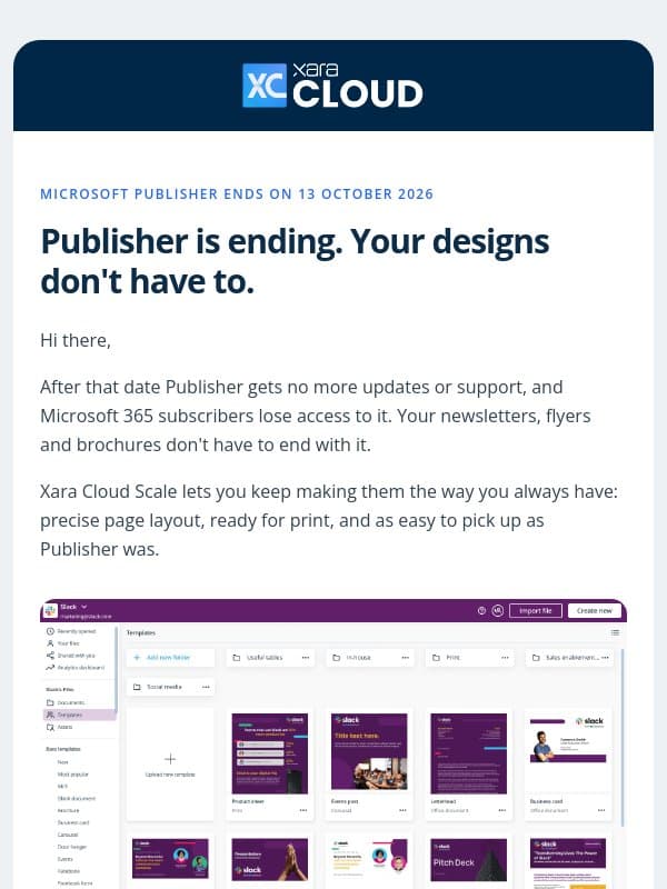 Pick up where Publisher left off email from Xara Web Designer