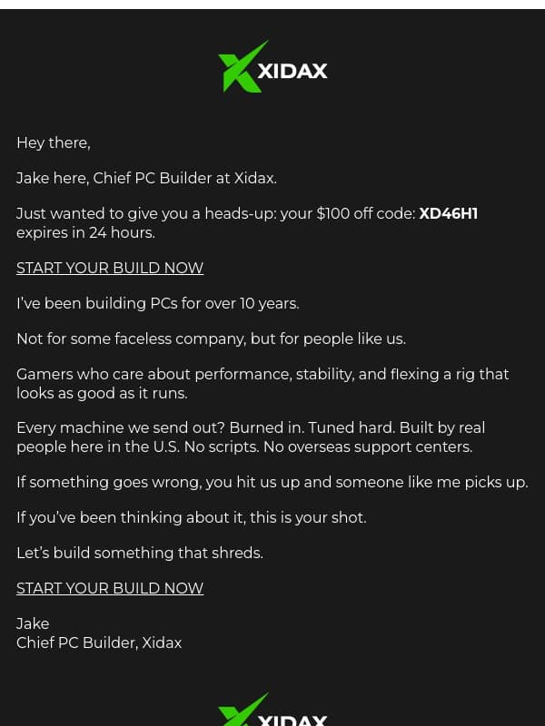 Yo, still thinking about your Xidax rig? email from Xidax