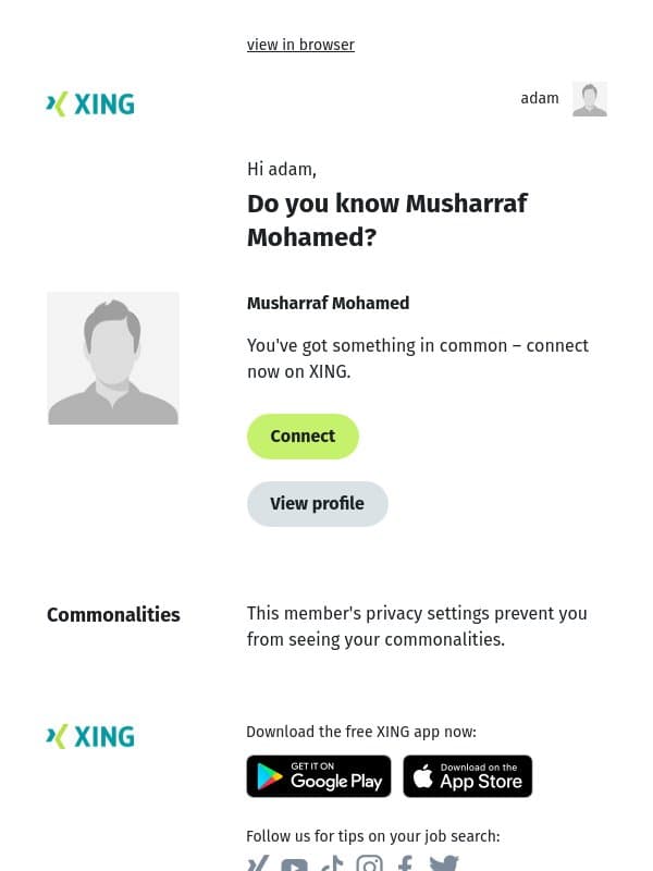 Do you know Musharraf Mohamed? email from Xing