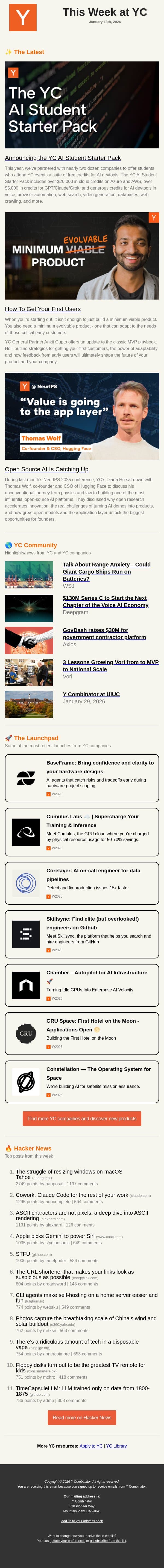 Announcing the AI Student Starter Pack email from Y Combinator screenshot