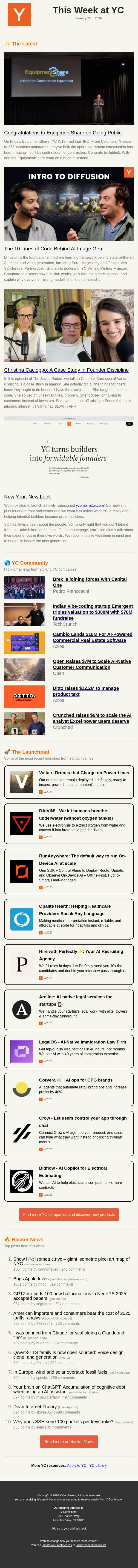 EquipmentShare from YC W15 Goes Public email from Y Combinator screenshot