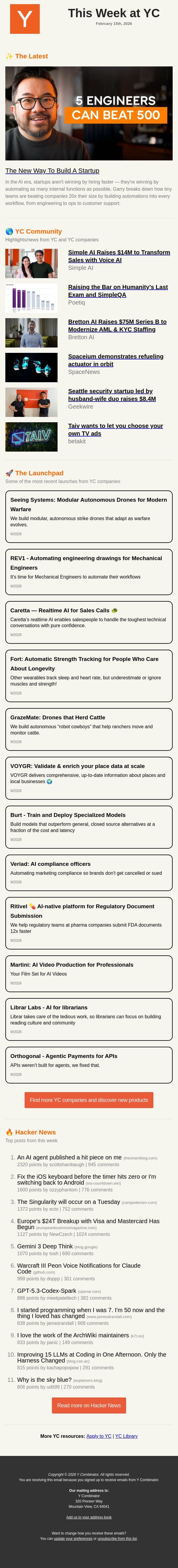 How to Build a 20x Company email from Y Combinator screenshot