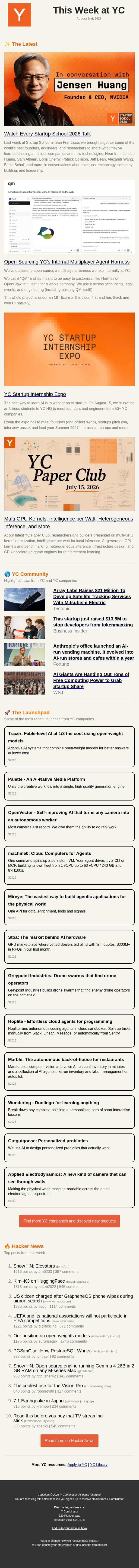 Open-Sourcing YC's Internal Multiplayer Agent Harness email from Y Combinator screenshot