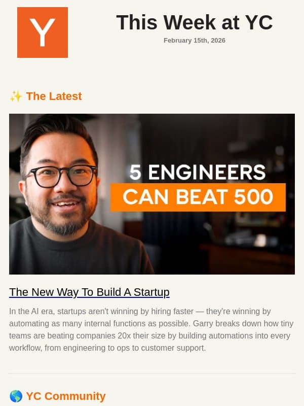 How to Build a 20x Company email from Y Combinator