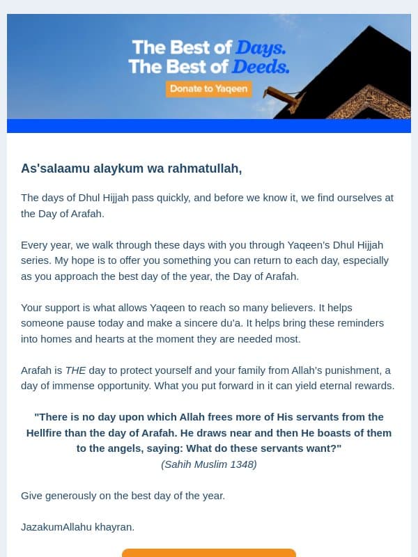 Before the Day of Arafah slips away email from Yaqeen Institute