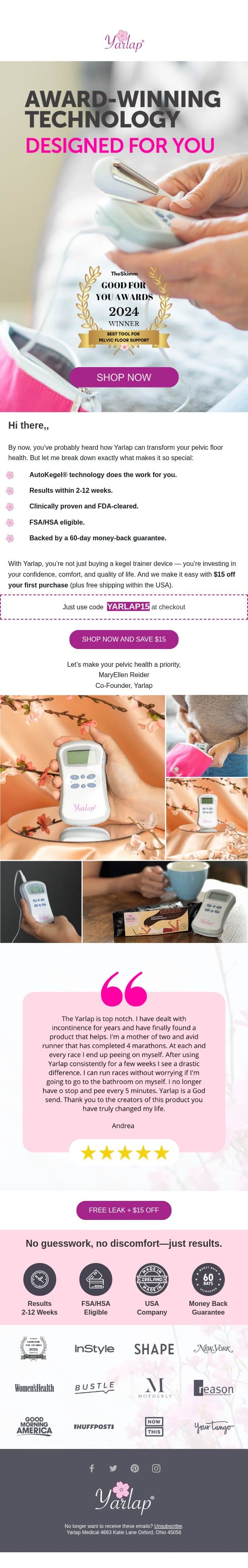 Why Yarlap is the Right Choice for You (+ $15 Off!) email from Yarlap screenshot