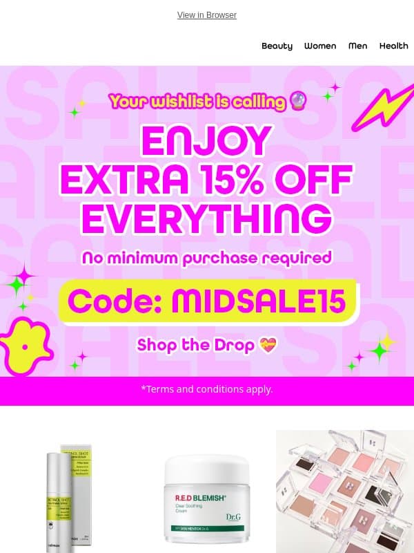 Your Mid-Season Haul starts here 🛍️ Code: MIDSALE15 for your faves – no min. spend! email from Yesstyle