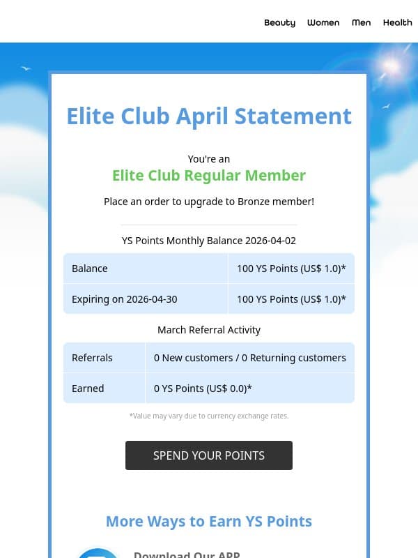 📊 Your Elite Club April Recap email from Yesstyle