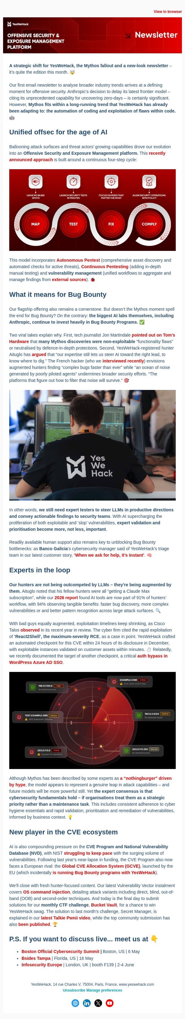 Mythos and the future of offensive security email from YesWeHack screenshot