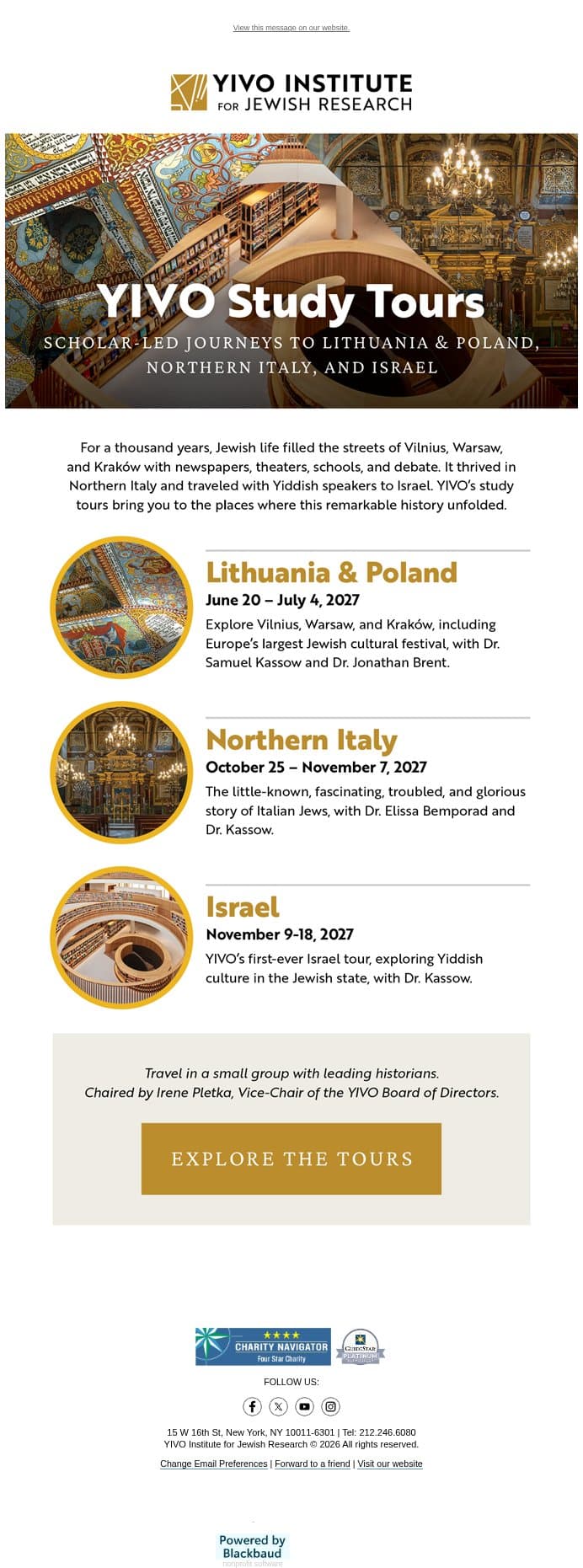 Walk the streets where Jewish life and culture flourished. email from YIVO Institute for Jewish Research screenshot