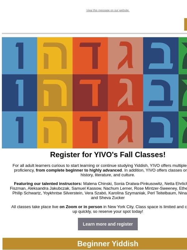 There's still time to sign up for a fall Yiddish class! email from YIVO Institute for Jewish Research