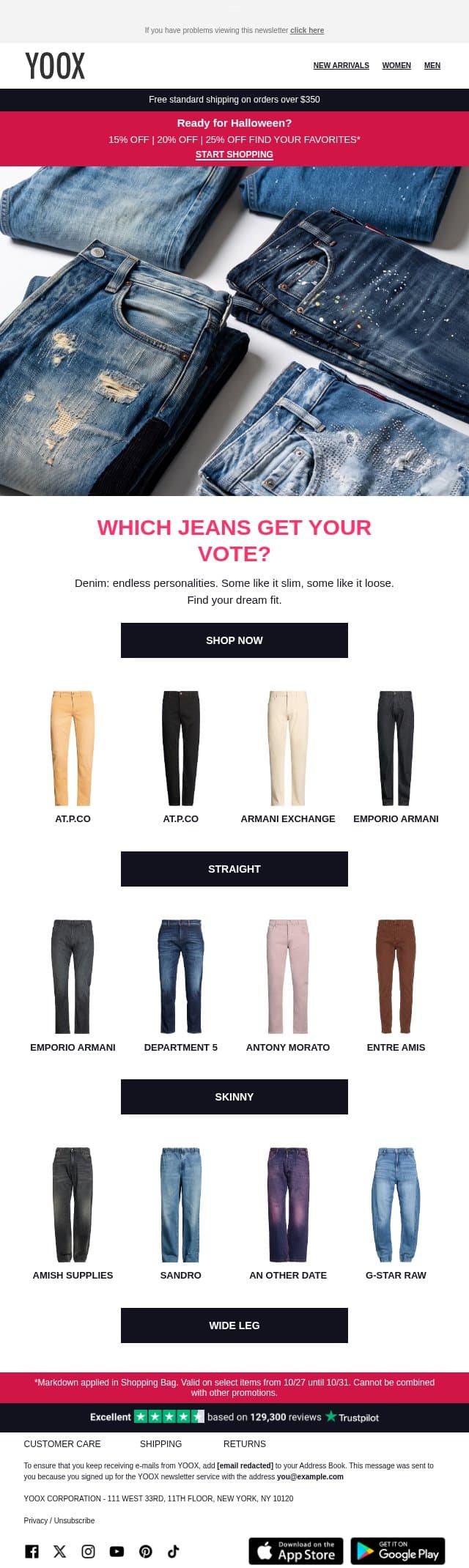 đź‘–Which jeans get your vote? email from Yoox screenshot