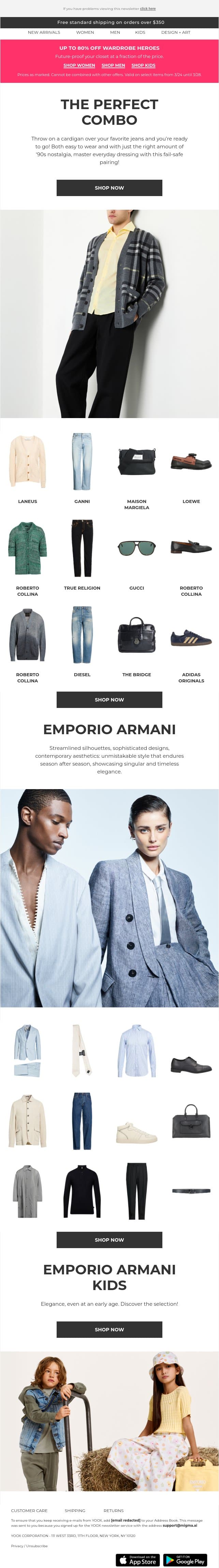 Cardigans + Jeans = A match made in heaven email from Yoox screenshot
