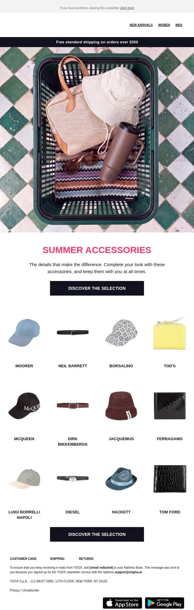 Summer is in the details > Discover the accessories email from Yoox screenshot