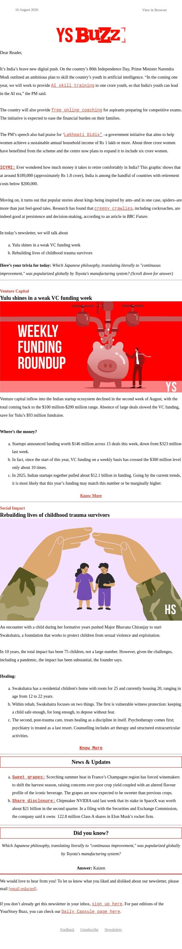 ⚡ PM Modi’s AI bet: Train 1 crore youth in one year email from YourStory screenshot