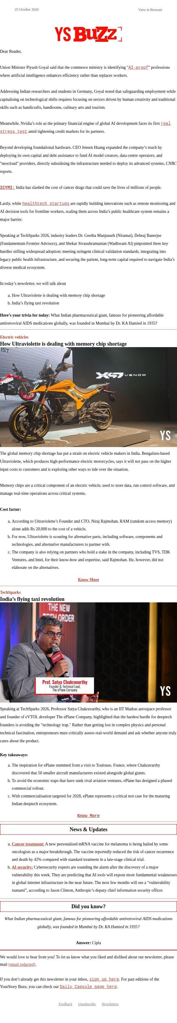 🔌 Ultraviolette’s answer to the global chip squeeze email from YourStory screenshot