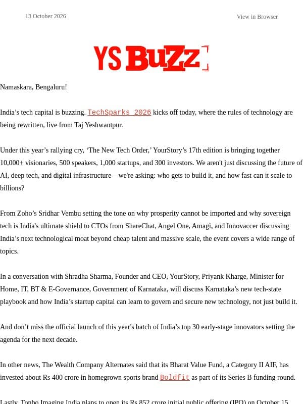 ✨ TechSparks 2026 is here! email from YourStory