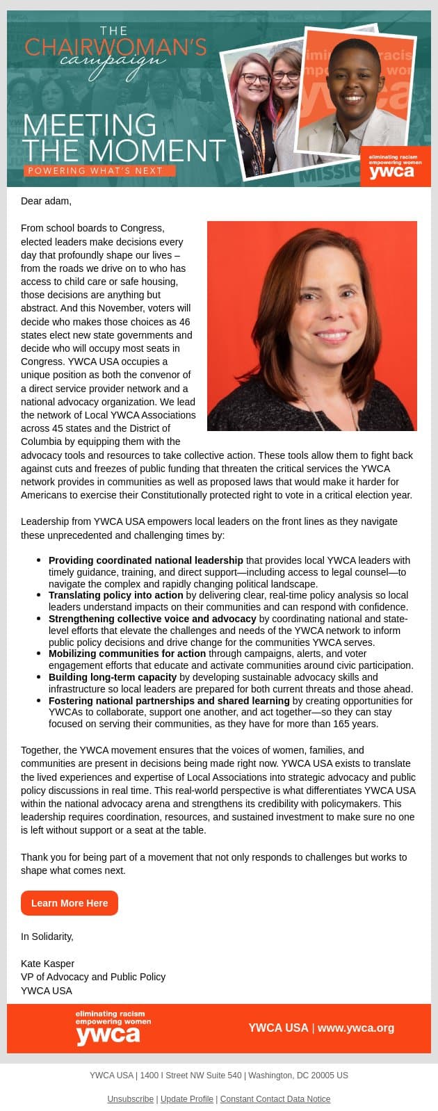 Advocacy In Action email from YWCA USA screenshot