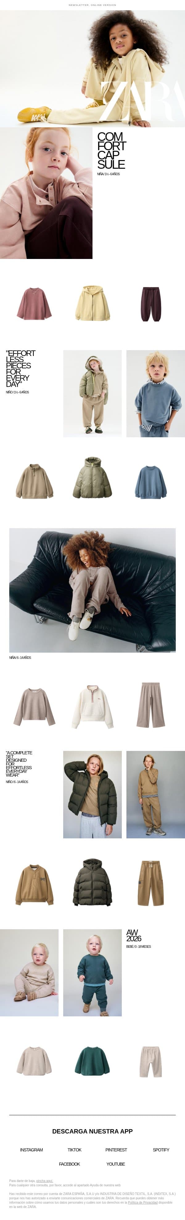 Kids | Comfort Capsule email from Zara screenshot