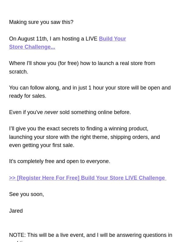 RSVP needed email from Zendrop