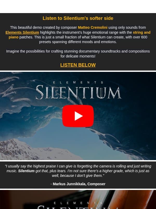 🎻🎹Silentium's stunning strings and pianos email from Zero-G